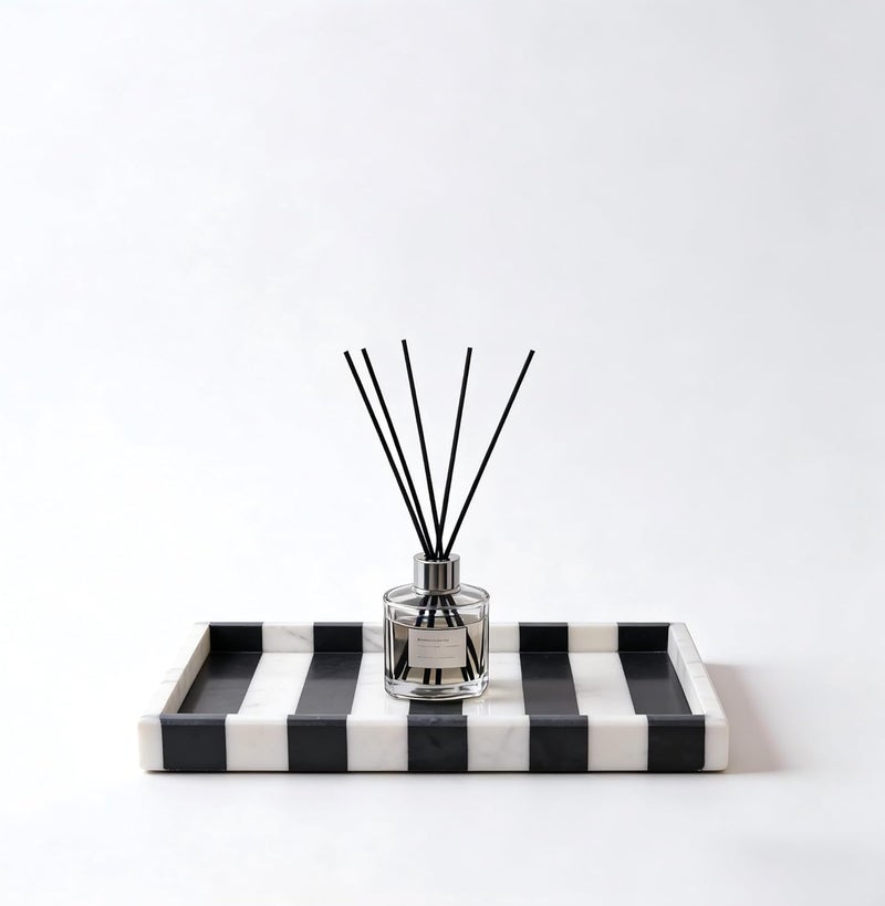 Artisanal Abode Striped Natural Marble Tray, Black White Geometric Rectangular Tray, Vanity Organizer for Jewelry, Makeup, Bath Essentials, Modern Home Decor - Image 4
